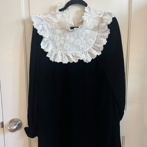 & Other Stories velvet mini dress with embroidered collar in black and white US8